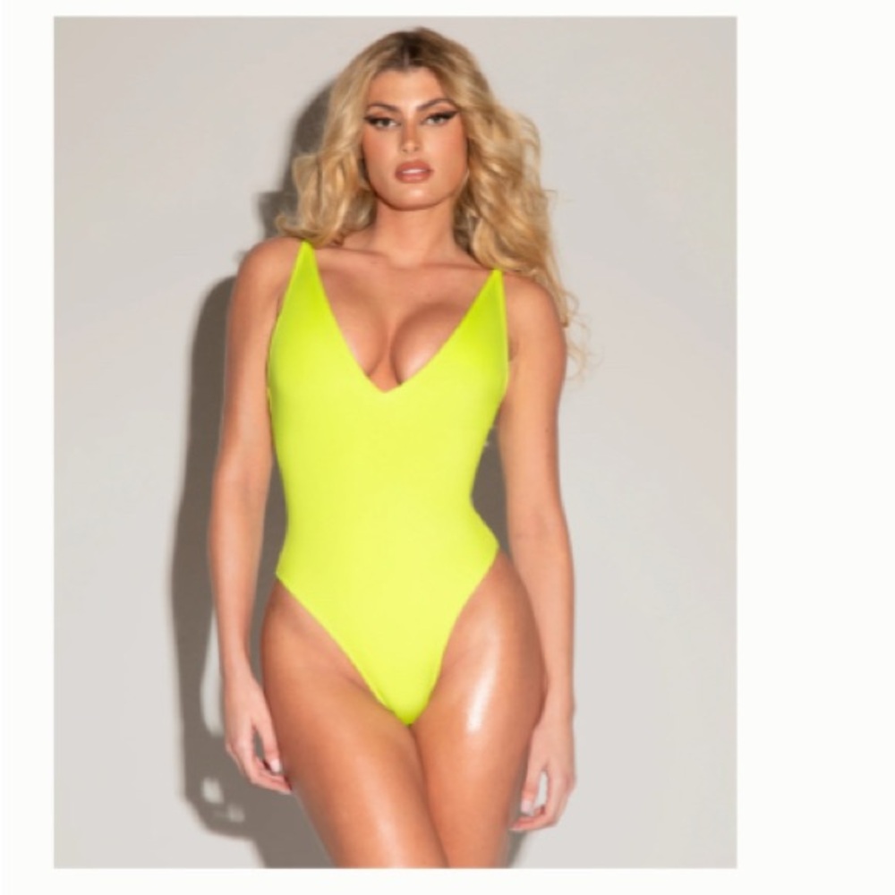 Neon Yellow V-Neck One-Piece Swimsuit - Women